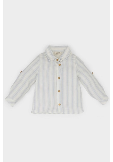DeFacto Erkek Bebek Çizgili Uzun Kollu Gömlek D9364A525SPBE343 Mavi