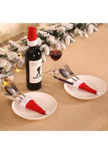 Noel Dekorasyonu Sofra Tutucu Çanta Noel Şapkası Çatal Bıçak Çatal Bıçak Takımı Çantası Noel Ev Mutfak Dekoru Süs Navidad Yeni Yıl 5 Pcs