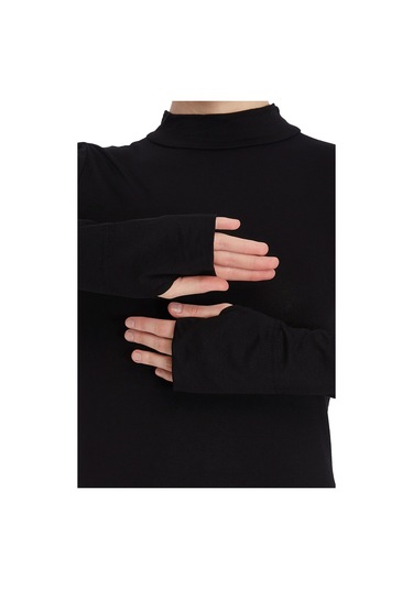 Kadın Organik Parmak Geçmeli Balıkçı Yakalı Body Siyah