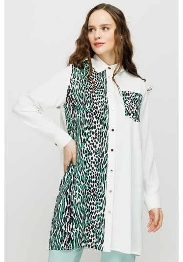 Esswaap Leopar Baskı Detaylı Şık Tunik Yeşil-yeşil Yeşil
