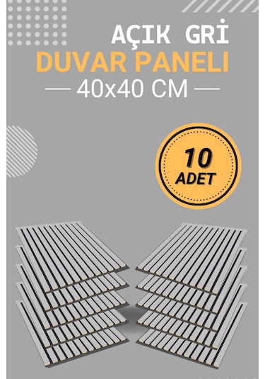 Açık Gri 10 Adet 40x40cm Yeni Nesil Akustik Ahşap Duvar Paneli