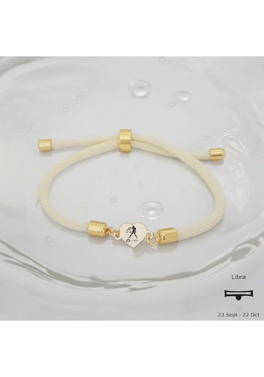 Archin Terazi Burçlarına Özel Beyaz Örgülü Kalp Figürlü 14 Ayar Altın Plakalı Hediye Bileklik-478burç Terazi