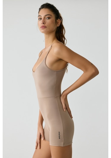 Grimelange Urban Beat Alesıa Kadın Slim Fit İp Askılı Training Vizon Tulum Vizon