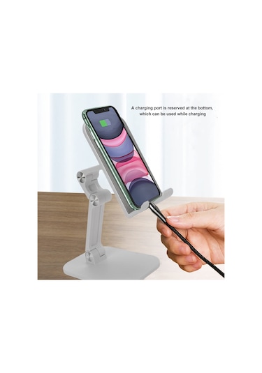 Maiyame Yeşil Plastik-alloy Masaüstü Tutucu, 7.9 İnç Telefon Ve Tablet İçin Katlanabilir, Yükseklik-açı Ayarlanabilir, Dikey-yatay Kullanıma Uygun, Silikon Koruma, Şarj Kablunu Engellemez