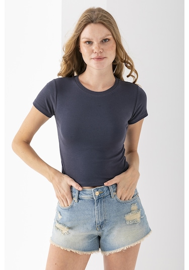 Giysa Kadın Bisiklet Yaka Pamuklu Basic Body Füme - 25873 Füme