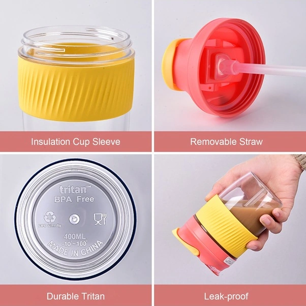 Fortunelane 600ml Sızdırmaz, Isıya Dayanıklı Silikon Kaplı Seyahat Kahve Bardak Sarı, Sağlam Design Sarı