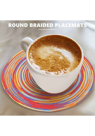 Ulzyvf Yuvarlak Yemek Set Renkli Renkli Paspaslar Örtüsü Örgülü Mutfak Masası Çok 6'lı Vh Çok Renkli