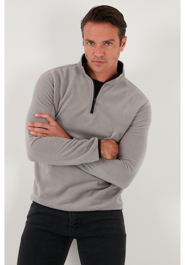 Buratti Slim Fit Yarım Fermuarlı Dik Yaka Erkek Polar 5906003 Gri