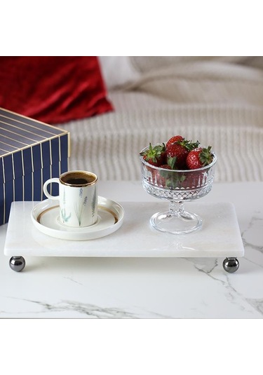 Akayev Mermer Beyaz 30X15 CM Füme Boncuk Ayak Sunumluk