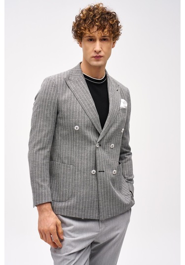 Erkek Siyah Slım Fıt / Dar Kalıp Geniş Kırlangıç Ceket-16418 Siyah