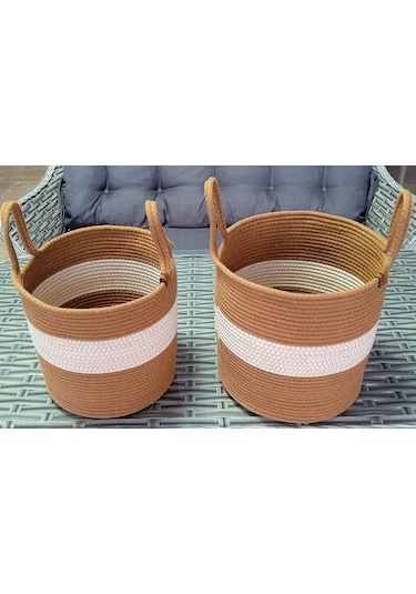 2 Adet Büyük Sepet 30cm*25cm Altın Kahve Hasır Oyuncak Patates Soğan Sepeti
