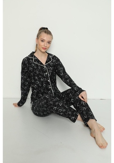 Pijamoni Kadın Süet Boydan Düğmeli Pijama Takımı - 5660-16