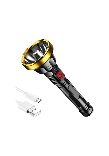 Süper Güçlü Led El Feneri Taktik Torch Dahili 18650 Pil Usb Şarj Edilebilir Su Geçirmez Lamba Ultra Parlak Fener Siyah