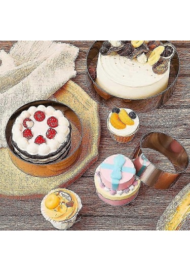 Yuvarlak Kek Halkası Seti 4/6/8/10 İnç Bisküvi Kesici Daire Kurabiye Kesiciler Kek Kalıbı Paslanmaz Çelik Pasta Halkası Pişirme İçin Bs Çok Renkli