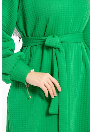 Capitone Elbise - Yeşil-1391-kiremit Kiremit