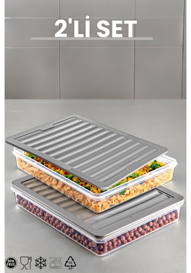 Ny Home 2'li Set Freshbox Mikrodalga Ve Difrize Uygun Saklama Kabı Gri