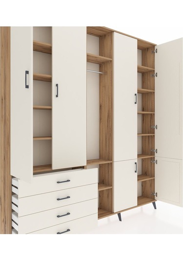 Arges Dolap 14 Raflı 4 Çekmeceli Tek Askılı 220x30x243 Çam-aytaşı/aytaşı Aytası/aytası