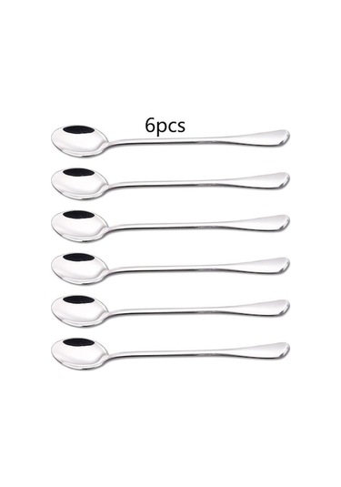 Novahub 6 Adet Paslanmaz Çelik Uzun Saplı Kaşık Latte Cam Dondurma Sundae Kahve Kaşıkları Gümüş