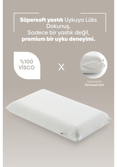 Büyük Boy Visco Yastık - Ortopedik Yastık - Süper Soft Uzun Visco Yastık - Hava Alabilir Kumaş Beyaz