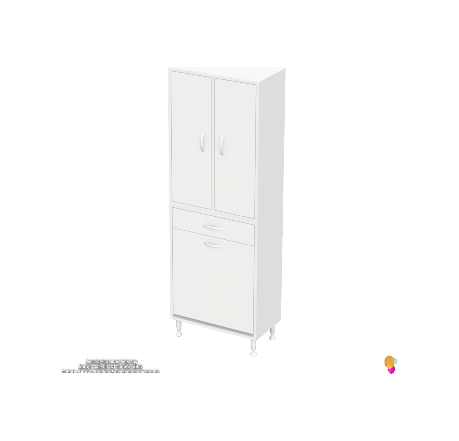 Yeni Kayra Tek Çekmece, 1 Göz Sepet, 2 Kapak, 6 Raf Dar Alan Banyo Dolabı 65x173x32,5 Cm Beyaz