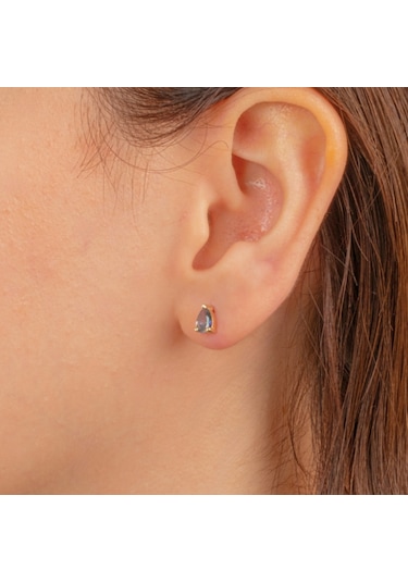 Altın Küpe - 14 Ayar Altın Damla Desenli Mistik Topaz Taşlı Küpe Sarı