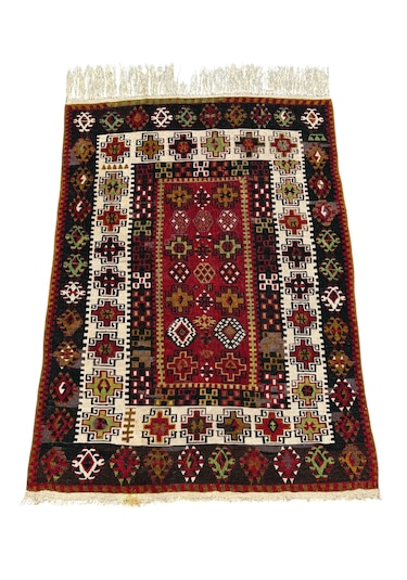 El Dokuma Antika Gömürgen Kilimi 112x150 Kök Boya %100 Yün Kilim