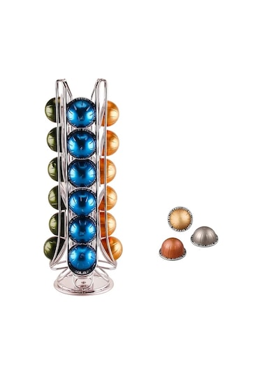 Elmpaly Gümüş Döner Kahve Kapsülü Saklama Rafı 24 Vertuo Kapsül Kapasiteli Gümüş