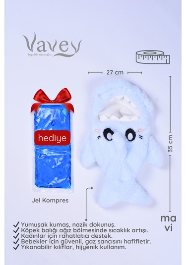 Shark Desenli Mavi Su Torbası Kılıfı Yumuşak