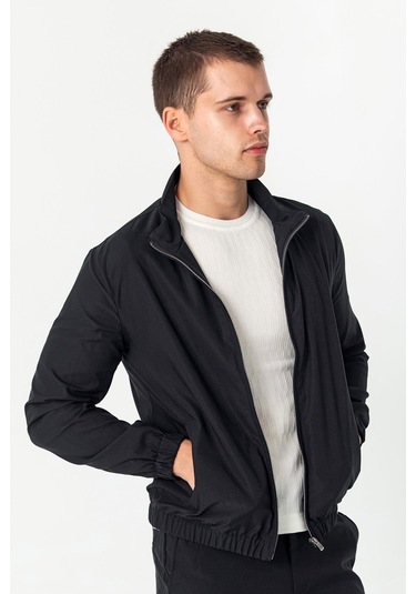 Erkek Rahat Kesim Beli Lastili İçi Astarlı Klasik Baharlık Mont Siyah