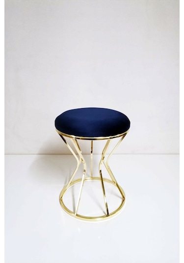 Metal Ayaklı Lüks Puf Tabure Koltuk Gold Lacivert