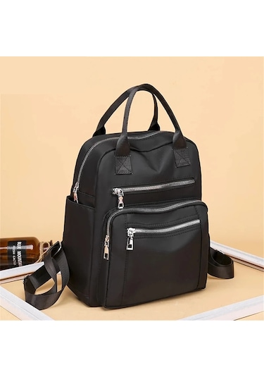 Lixiaqu01 Kadın Sırt Çantası Seyahat Rahat Su Geçirmez Oxford Siyah