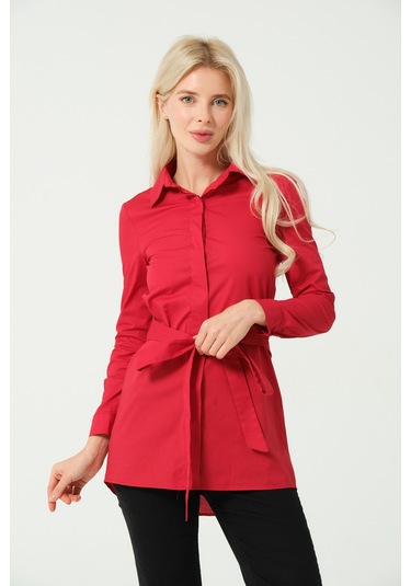 Bağcık Detay Tunik Gömlek Kırmızı