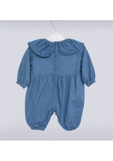 Kız Bebek Nakışlı Pamuklu Sevimli Kot Tulum Kot Mavi