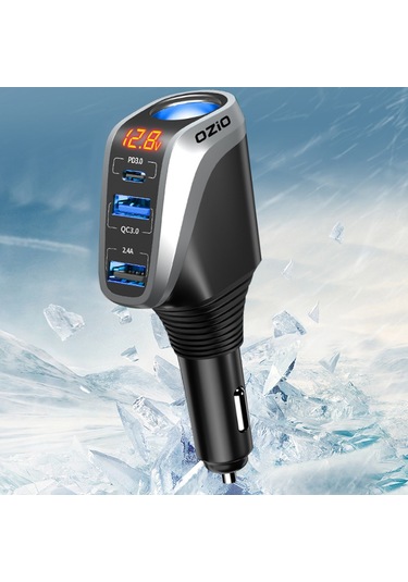 Honmex Ozio Araba Şarj Cihazı, Hızlı Şarj, Sigara Çakmaklı 3'lü Usb Ve Type-c Çevirici, Gümüş Renk, 12-24v Dy34tc