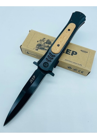Jeep Ahşap Kasa Yandan Çıkma Kamp Çakı //23cm--ja23 Siyah