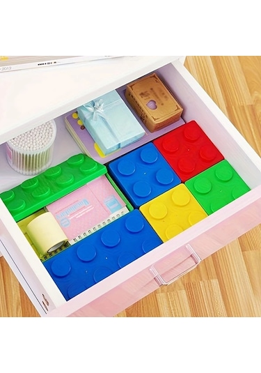 Zhanglei001 Mavi Kare Yaratıcı Lego Kozmetik Organizatörü, Plastik Makyaj Saklama Kutusu, Kompakt Masaküstü Aksesuar Mavi