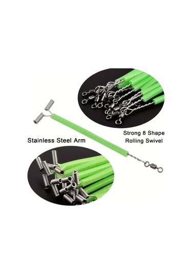 50 Adet Kızdırma Uçlu Yem Hatları - Döner Fırdöndülü T Şekilli Dengeli Kol Konektörleri - 5mm