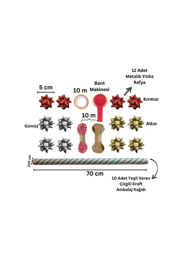 Yeşil Verev Kraft Ambalaj Kağıdı Seti 10 Rulo Kağıt 70x100 Cm