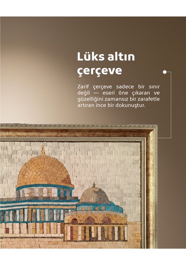 Sanatsal Mozaik Taş Paneli Kubbet-üs-sahra Altın Çerçeve P00050