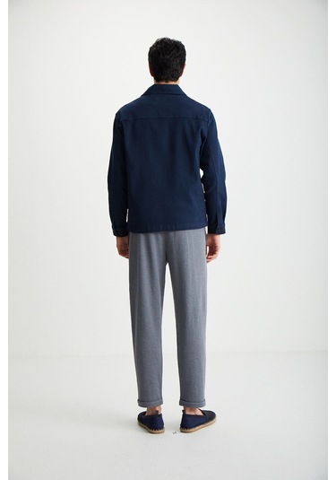 HUXLEY Erkek Regular Boru Paça Normal Bağcıklı Bel Organik Pamuk Yan Cepli Koyu Gri Pantolon