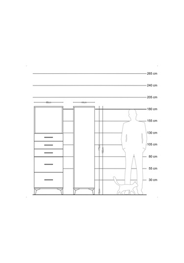 Hyperion Dolap Tek Raflı 5 Çekmeceli 88x44x182 Çam-aytaşı Çam