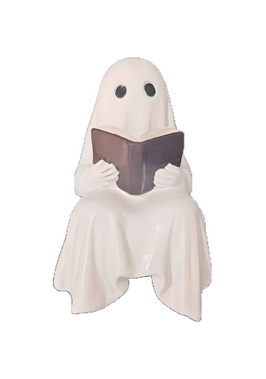 Reedark Küçük Fantastik Ghost Kitap Okuyan Figür - Resin Mdf Dekoratif Ev Aksesuarı - Halloween Dekorasyonu 15.5cm