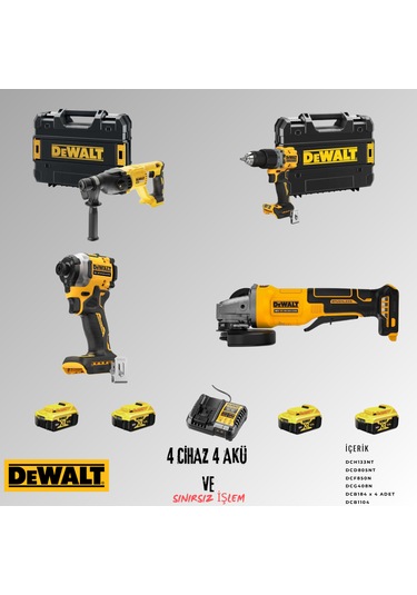 Dewalt DCH133NT + DCD805NT + DCF850N + DCG408N 4 Adet 5 Amper Akü + Şarj Aleti Set