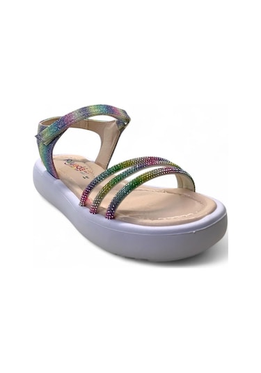 502 Kız Çocuk Taşlı Sandalet Renkli