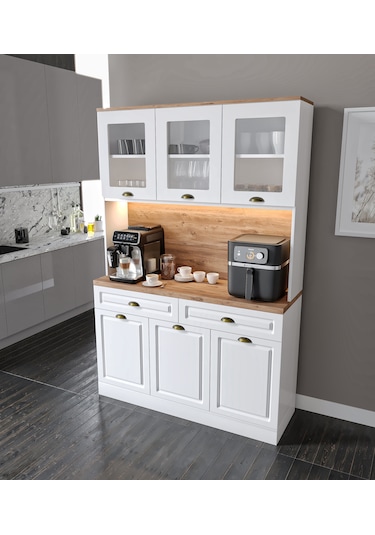 Gözde Kahve Köşesi - 140 Cm Mdf Mutfak Dolabı - Led Aydınlatmalı