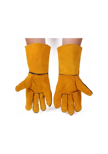 Skycity Kürk Tam Deri Uzun Ekstra Kalın Isı Dayanıklı Kaynakçı Eldivenleri - Kırmızı