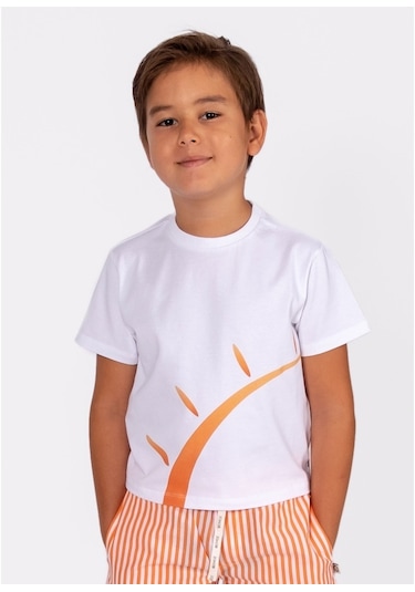 Ozmoz Organik Güneş Baskılı Erkek Çocuk T-Shirt Beyaz