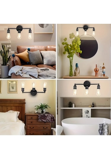 Xuweiwei 1 Adet Modern Vintage Endüstriyel Siyah Duvar Sconce Basit Gomulu Metal Alet E26 E27 Ampul Uygun Oturma Odasi Yatak Odasi Makyaj Masasi Otel Kafe Dekoru Ahşap