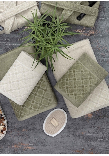 Güvenal Hayal 12 Parça Kutulu Jakarlı Bornoz Takımı Bornoz Havlu & Havlu Seti Banyo Çeyiz Seti 2 Çok Renkli