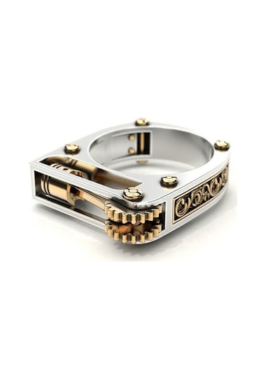 Mechanical Two-tone Ring Gear Novelty Jewelry Ring, Size: 9 Çok Renkli